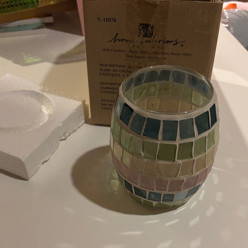 Home Interiors Pastel Mosaic Glass Votive Holder